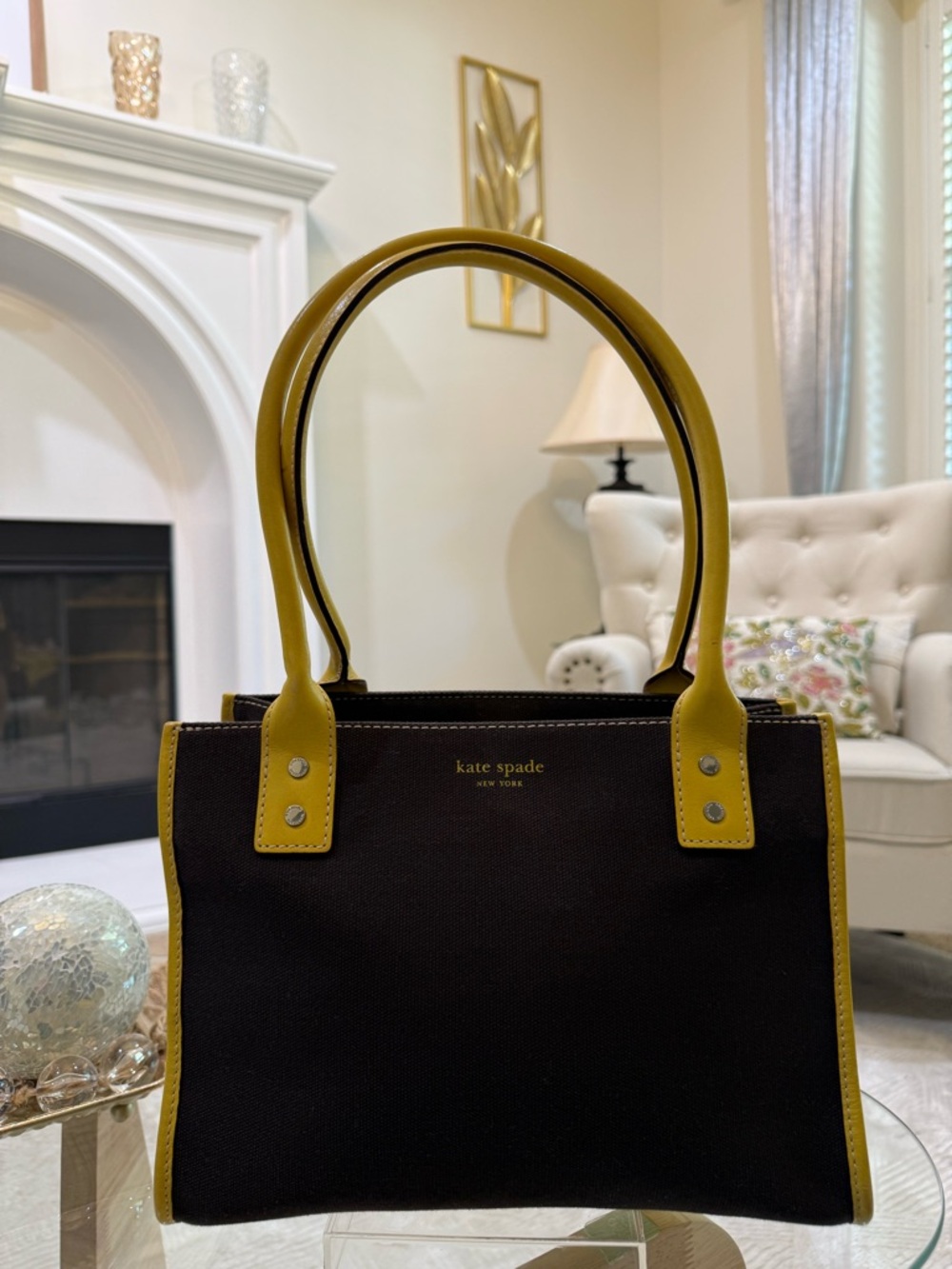 kate spade Brown Tote with Yellow Handles and Trim - Picture 9 of 10